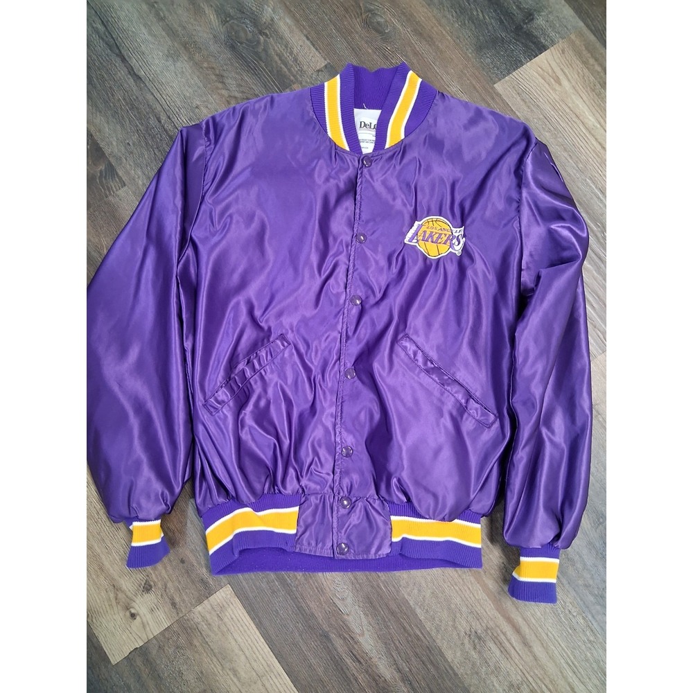 Vintage 80's 90's Los Angeles Lakers NBA DeLong Purple Satin Jacket Size‎ Large